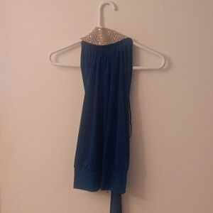 Savee Laguna Beach Blue Rhinestone Backless Halter Top